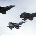 F16 and F35 planes flying in formation