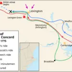 map showing Battles of Lexington and Concord
